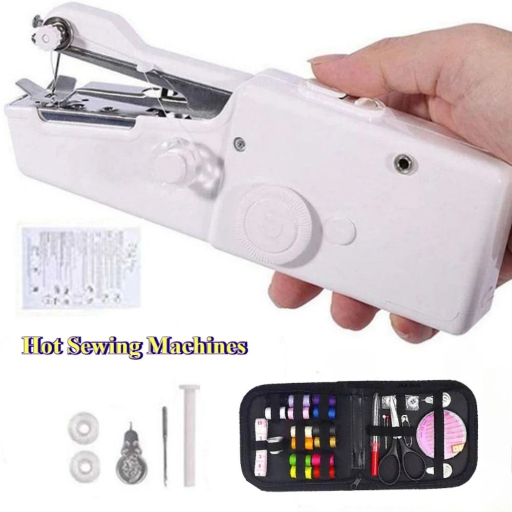 Portable Electric Sewing Machine Handheld Mini DIY Sewing Tool For Home And Apparel Crafts white C
