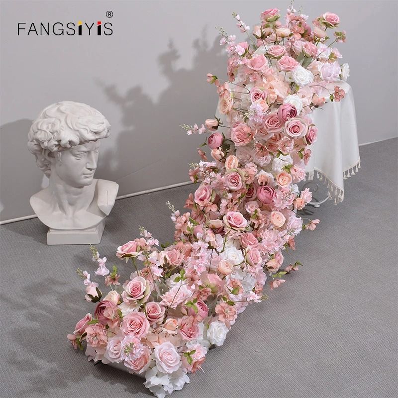 Pink Rose Large Flower Row Runner For Wedding Decor Floral Backdrop 50 X 600 Cm white