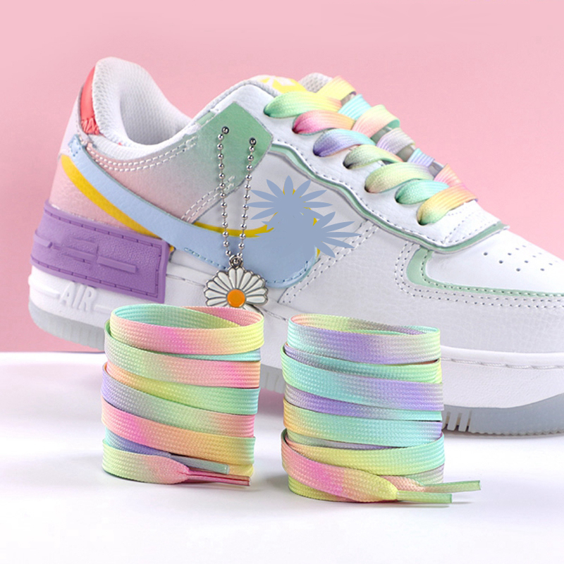 Rainbow Color Flat Shoelaces, Colorful Gradient Shoe Laces, Casual Canvas Shoes, Trendy Printed Shoelace Design green Rainbow 80cm