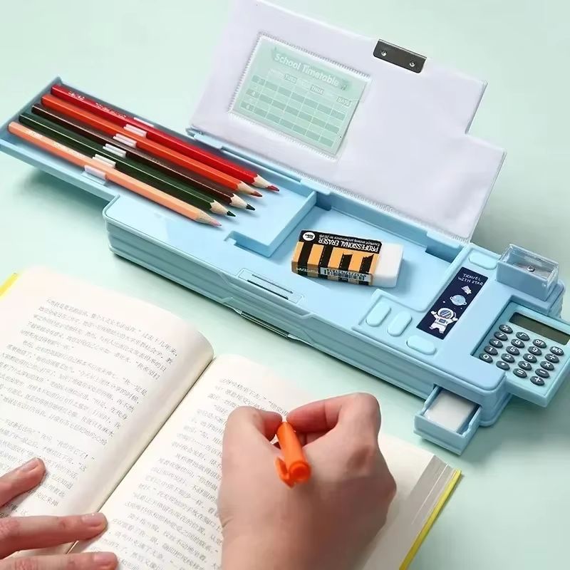 Multi Functional Stationery Box For Students Magnetic Double Sided Pencil Case With Calculator & Sharpener 4.1