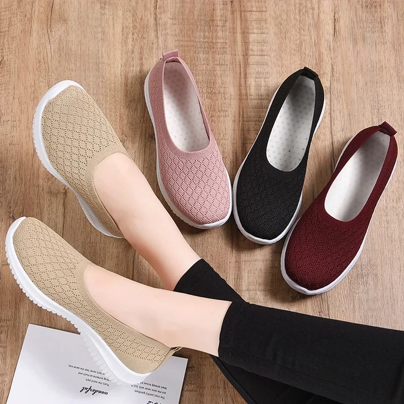 Womens Summer Mesh Breathable Slip On Loafers Comfortable Lightweight Casual Flat Shoes 5.5 pink