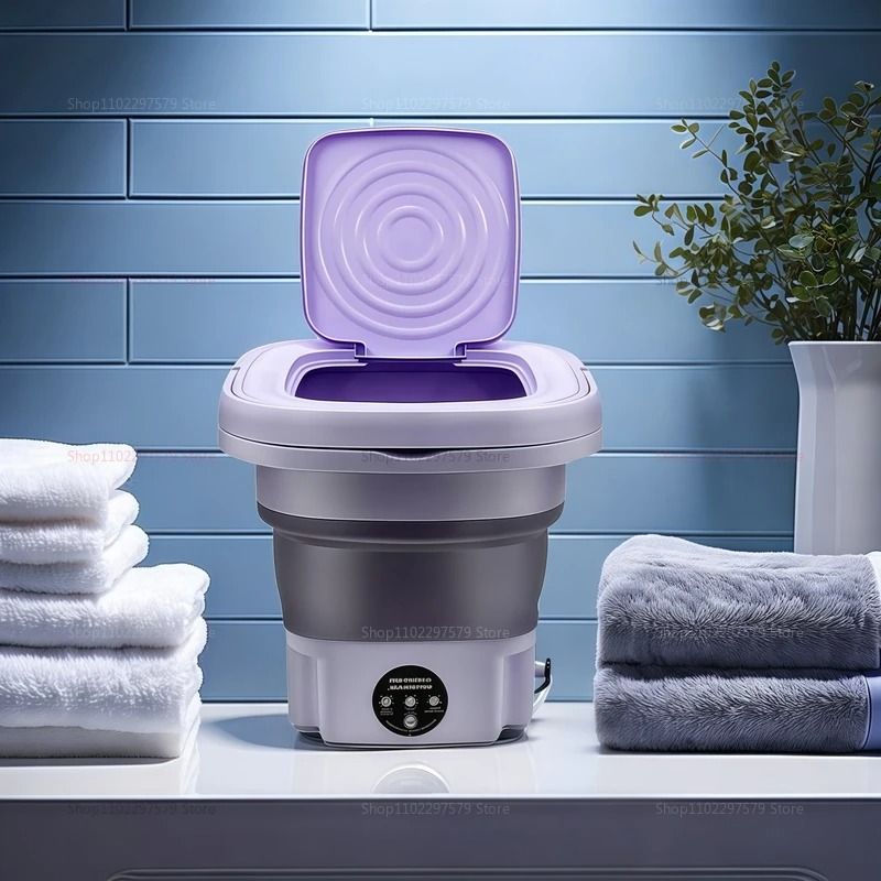 8L Portable Foldable Mini Washing Machine With Spin Dryer For Travel And Small Spaces purple au