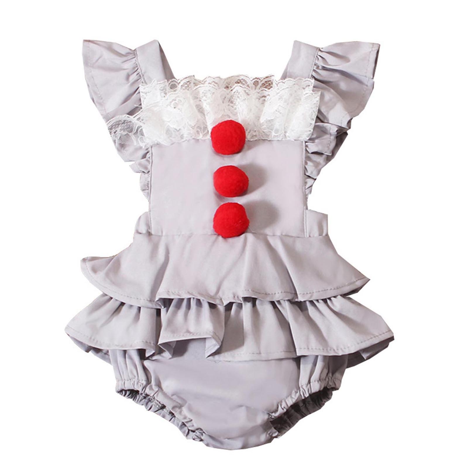 Baby Girl Costume, Gray Joker Dress Romper, Long Sleeve Layered Ruffled Outfit For Halloween, Theme Party grey 3 6m