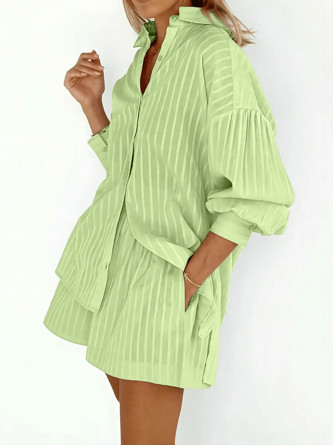 Womens Cotton Two Piece Set With Long Sleeve Shirt And Shorts l black