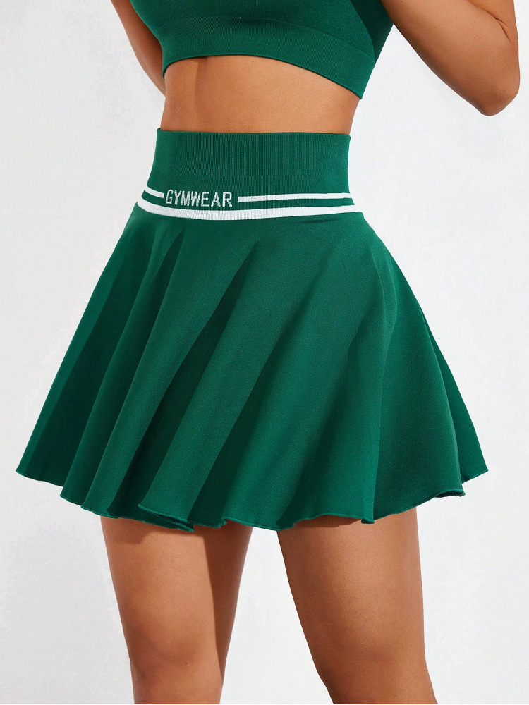 Seamless One Piece Tennis Skirt, Quick Dry Sports Skirt With Four Sided Elastic Feel, Knitted Badminton Skirt green l