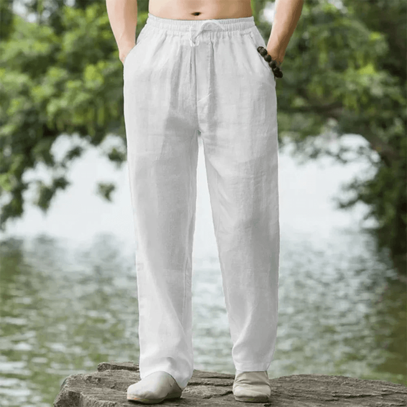Mens Cotton Linen Beach Pants Casual Summer Joggers Loose Fit Trousers xxl white