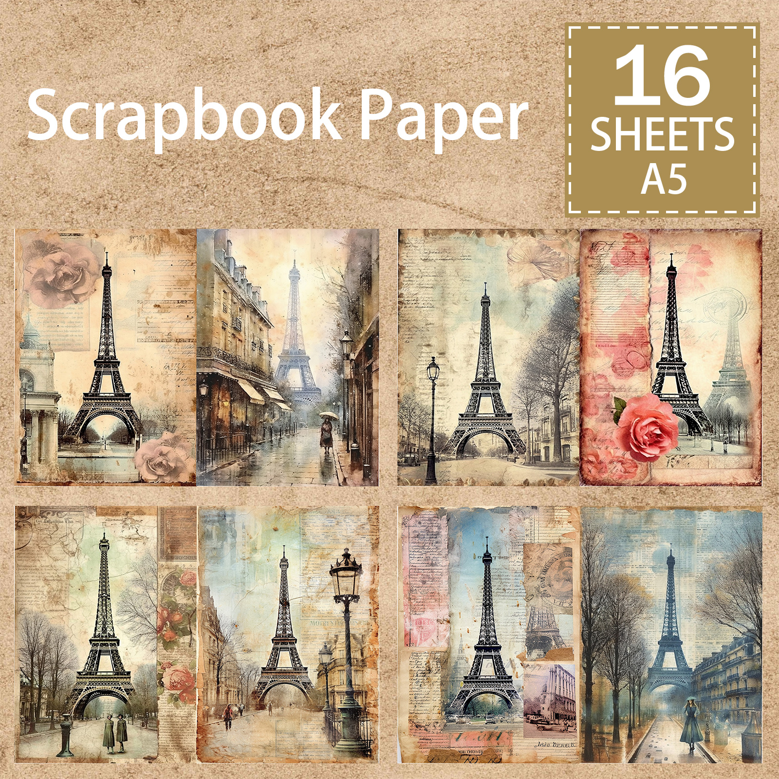 16 Sheets A5 Size Retro Flower Architecture, Vintage English Background, Scrapbook Journal Planning Set 16 Sheets A5 Size Retro Flower Architecture, Vintage English Background, Scrapbook Journal Planning Set
