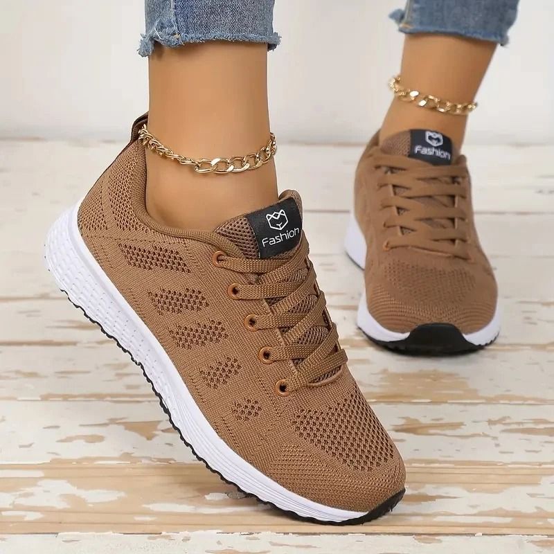 Womens Mesh Breathable Platform Sneakers Lightweight Casual Trainers brown 7.5