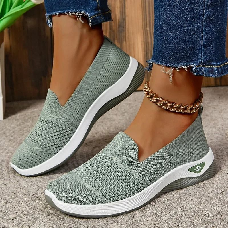 Womens Breathable Wedge Heel Slip On Walking Loafers 8 green
