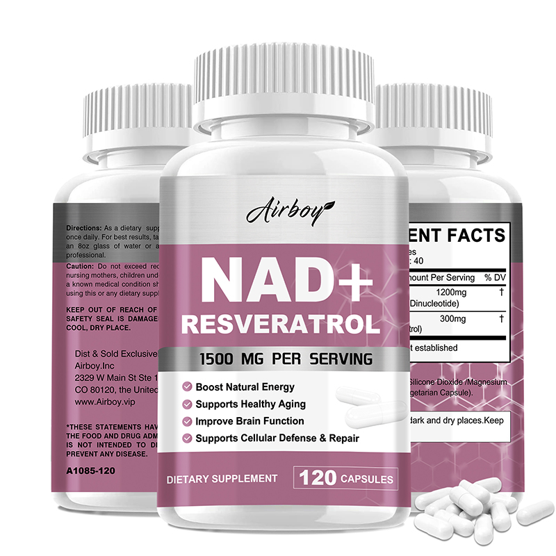NAD+ Resveratrol Supplement, Pure Anti Aging Pills For Cellular Health, Natural Energy & Immune Support 60 Capsules