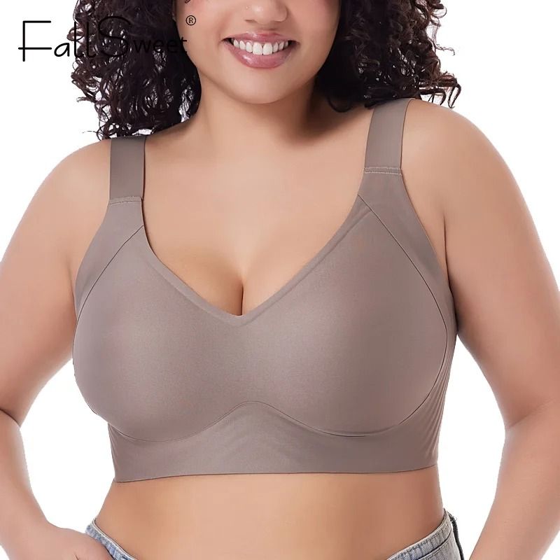 Womens Seamless Push Up Bra With Wireless Thin Cup And Plus Size Fit M To 6XL 2xl beige
