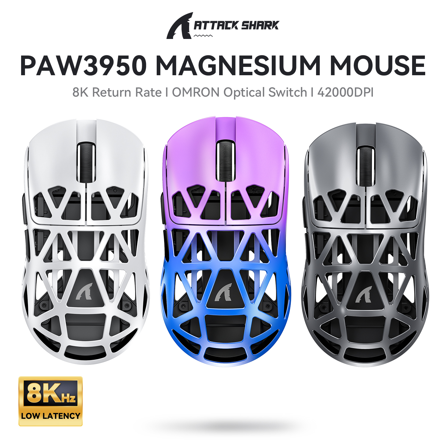PAW3950 8K Attack Shark R2 Wireless Gaming Mouse, Magnesium Alloy Lightweight, Bluetooth Tri Mode For Office, Gaming r2 8k Black