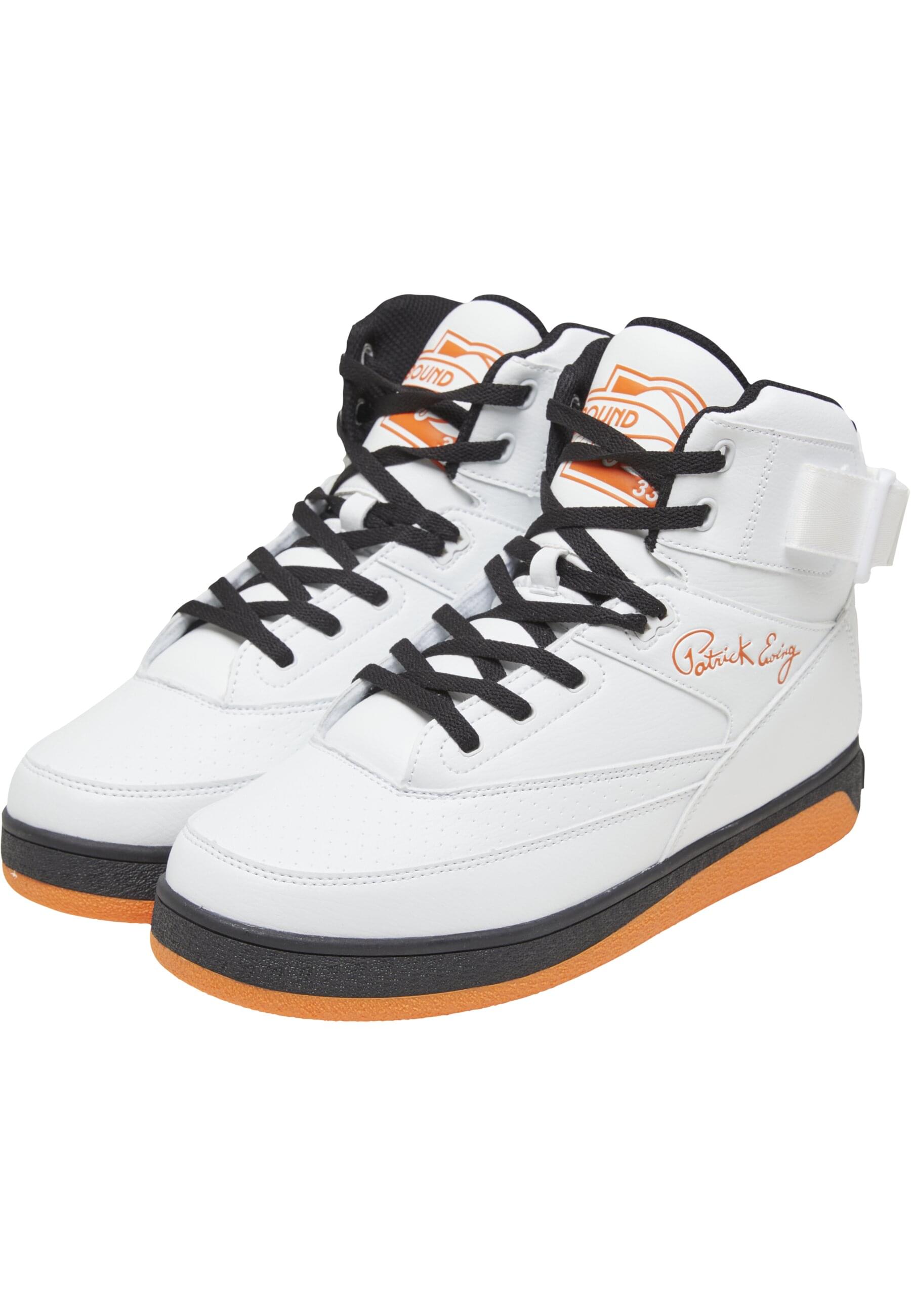 Trainingsschuh EWING "Ewing Rebound by EWING 33 HI Strap", Damen, Gr. 42.5, schwarz, weiß, orange, Leder, Schuhe