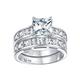Personalize Traditional Brilliant Princess Cut Solitaire Side Stonecat CZ Square Anniversary Band Engagement Wedding Ring Set For Women .925 Sterling Silver Customizable