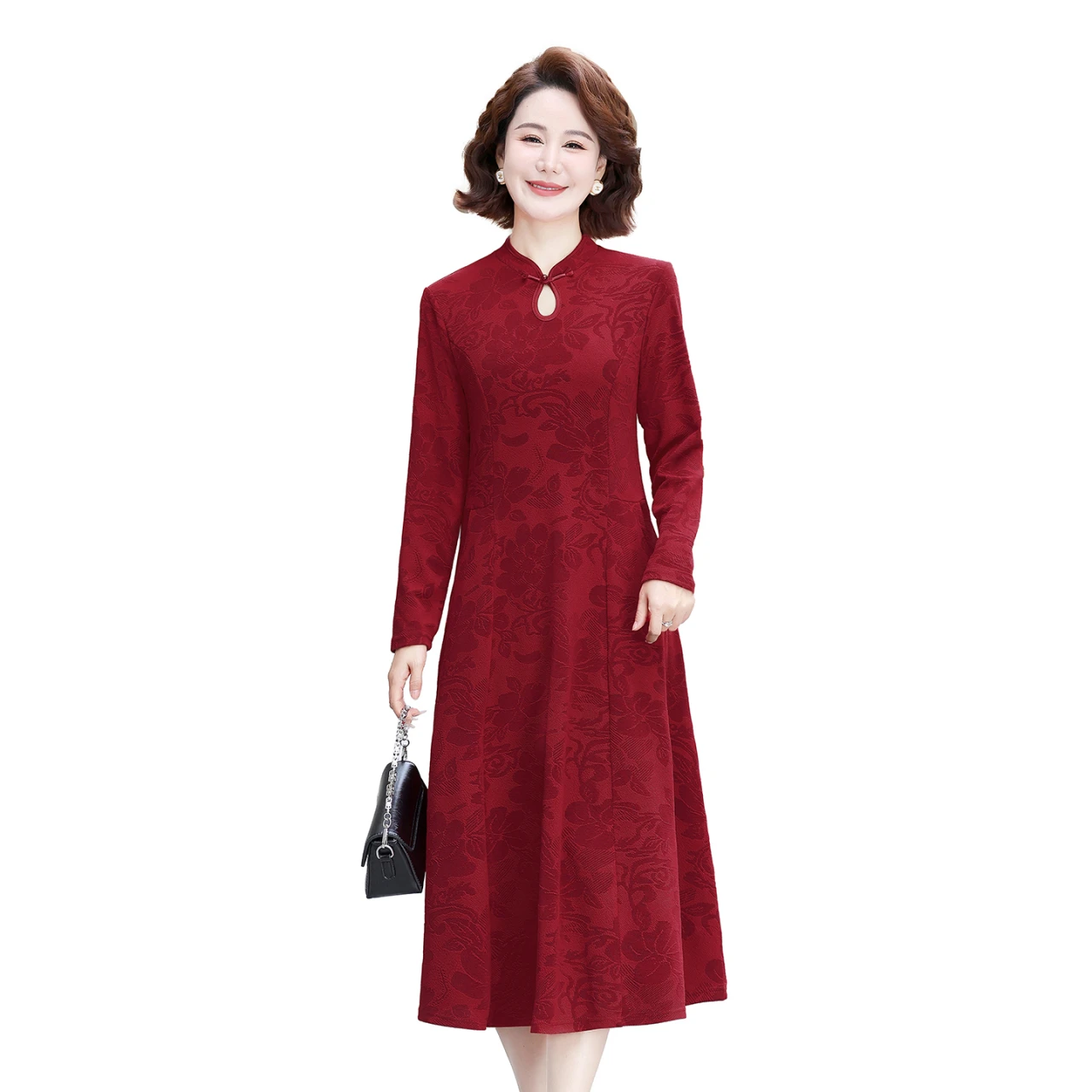 Mutter Kleid herbst Temperament frauen Hohe qualität Kleid Lange Kleid Weibliche Elegante Qipao kragen A-Line Bodycon Vestidos Image
