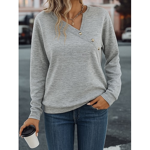 Per donna Blusa Casual Manica Lunga Scollo a V Top Regolari Giallo Rosa polverosa Blu Grigio chiaro Primavera Autunno