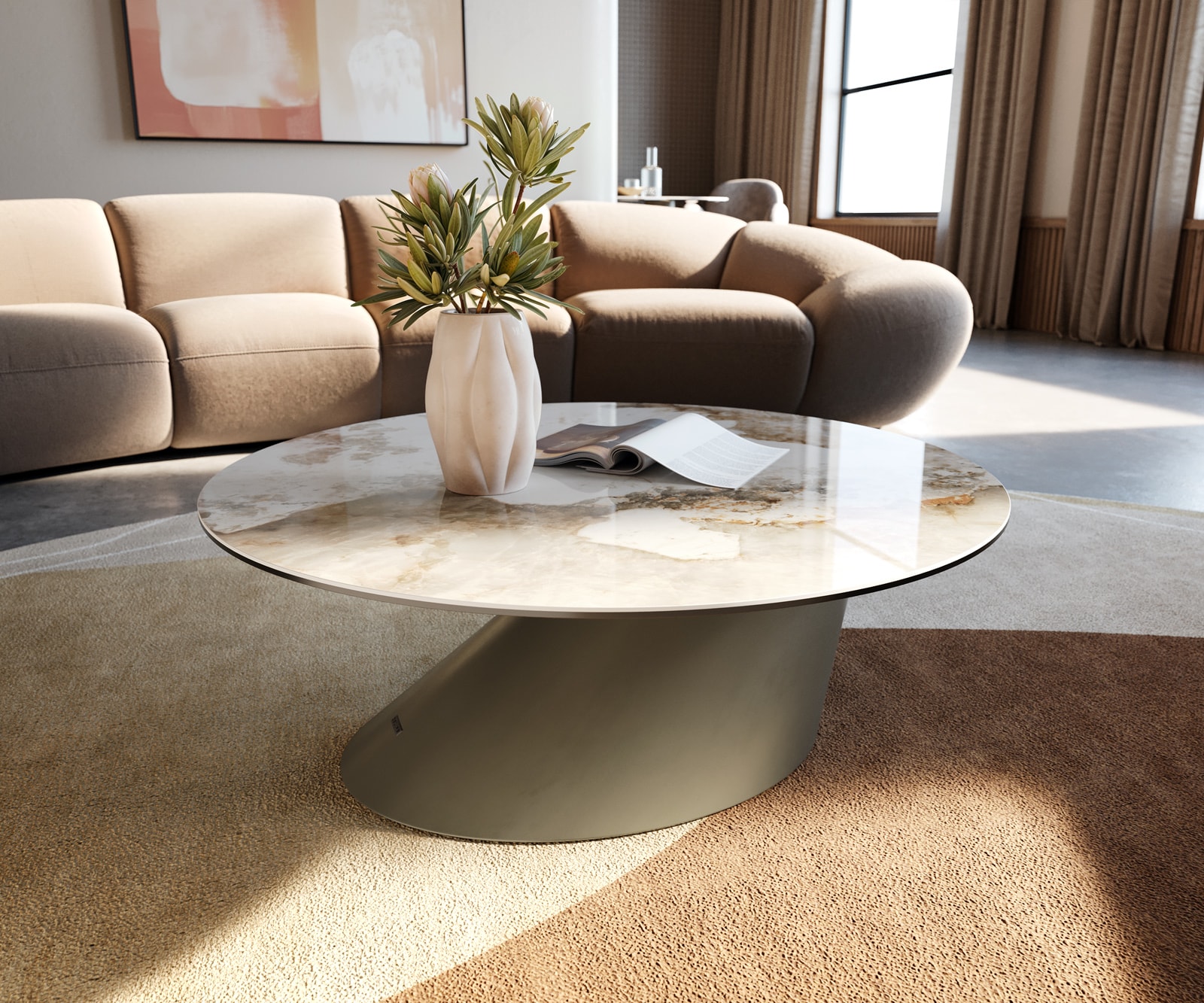 DELIFE Couchtisch Edge Rund 90x90 cm Keramik Minas Melange Conis Metall Effektfinish Titan, Couchtische Image