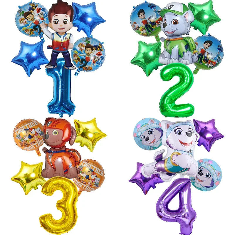 6-teiliges neues Paw Patrol Geburtstagsballon-Set mit Ryder Rocky Zuma Everest Folienballons, lustiges Kinderparty-Dekorationszubehör Image