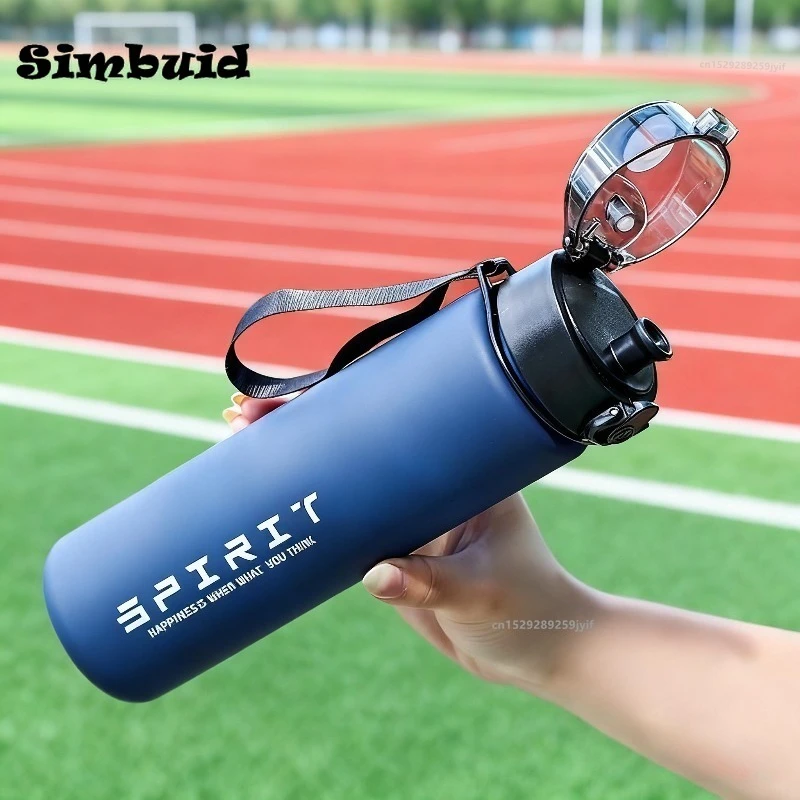 1 Stück auslaufsichere Sportwasserflasche mit großer Kapazität und Zeitmarkierung für Fitnessstudio, Wandern, Outdoor, tragbare Wasserflasche Image