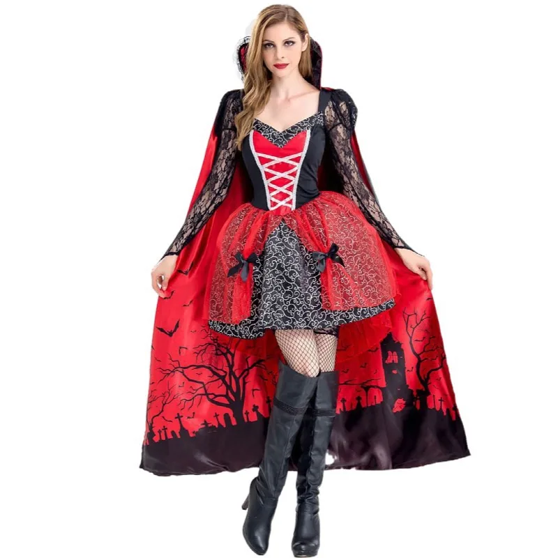 Halloween Hexe Kostüm Frauen Cosplay Vampir Cosplay Königin der Herzen Prinzessin Kleid Film Rolle Gothic Maskerade Party Outfit Image