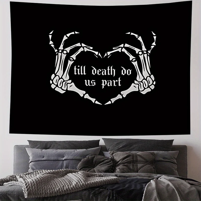 VIKAMA Dark Oath Skelett-Handteppich mit gegliederten Herzeffekten, Gothic-Stil, Schlafzimmer-Thema, Raumdekoration Image