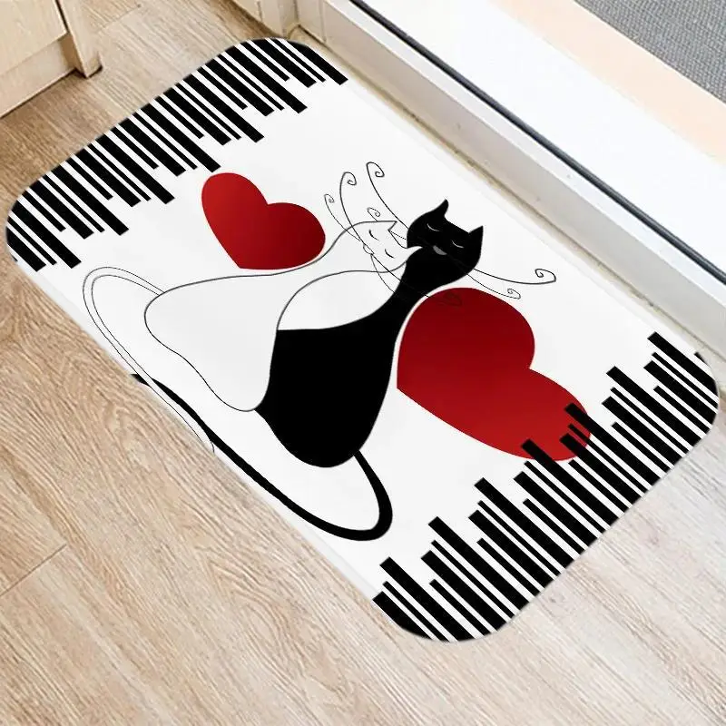 Moderne schwarz-weiße Katze, Silhouette, Herzform, minimalistisch, künstlerisch, romantisch, Heimdekoration, Teppich, Matte, Teppich, Bodenmatte, Willkommensmatte Image