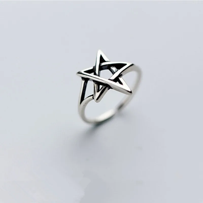 Neue Retro Schmuck Hohl fünfzackigen Stern Geometrie 925 Sterling Silber Einfache Frauen Öffnung Ringe R311 Image