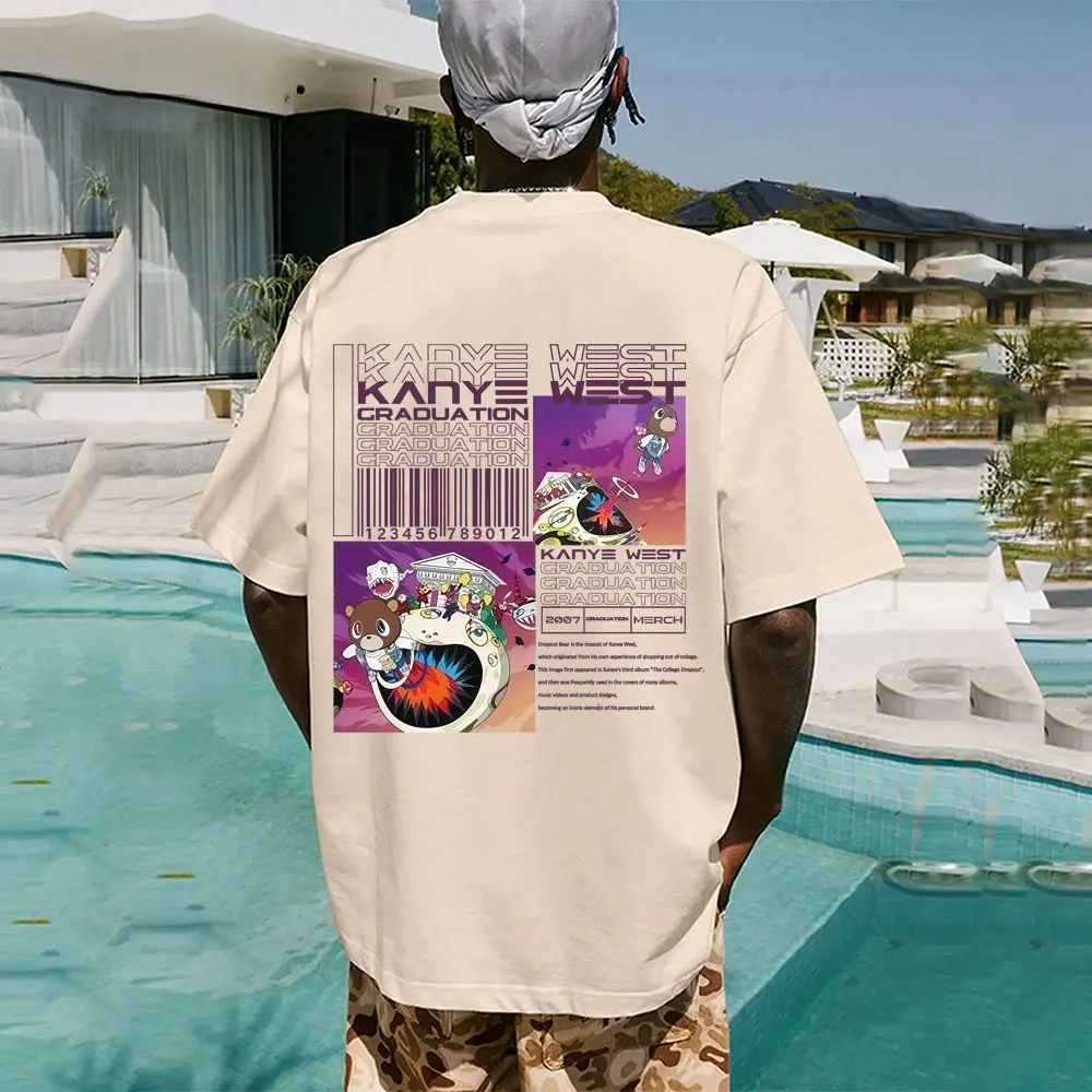 Rapper Kanye West Graduation Bear Graphic T-shirts Men Hip Hop Fashion Pop Music T-shirt Men's Casual Cotton Vintage T Shirts