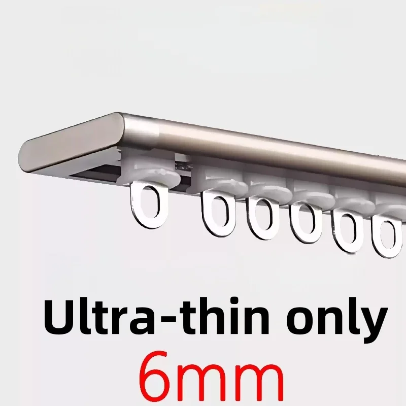 6 mm ultradünne Vorhangschiene, Einzel- und Doppelstange, gebogene, gerade Schiene, seitlich montiert, geräuschlose Heimdekoration, individuelle Größe Image