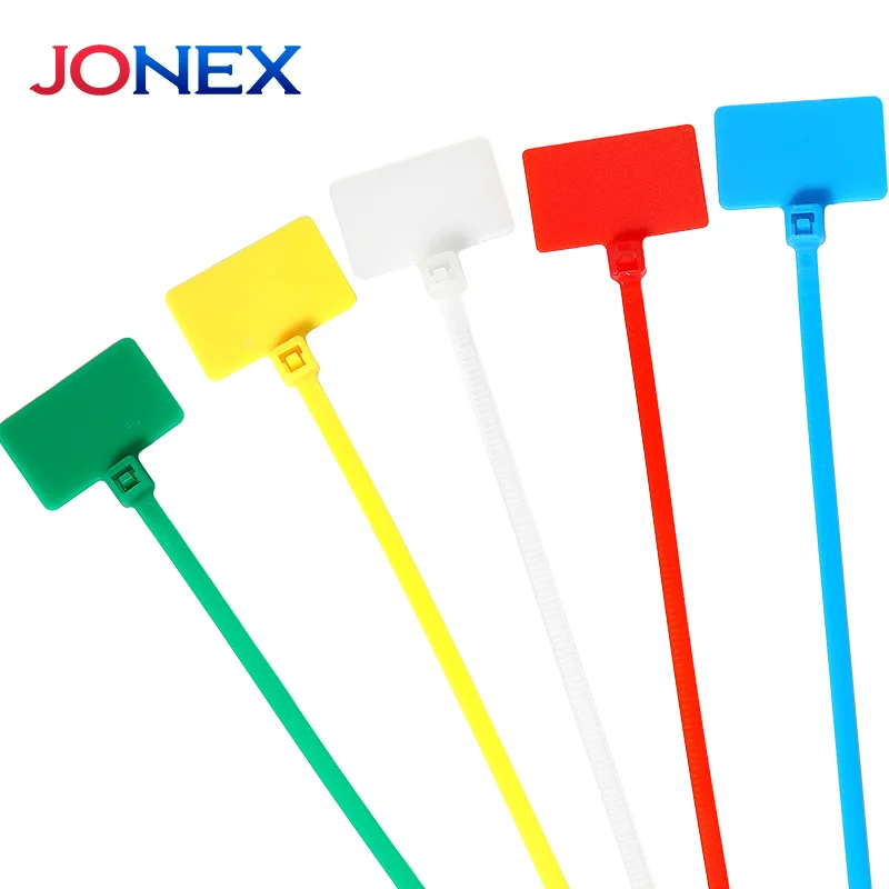 100 Stück Kunststoff-Kabelbinder, Nylon-Kabeletiketten, Kabelbinder, selbstsichernde mehrfarbige Etiketten für Kabelmanagement, Büro, Garten-Organizer Image