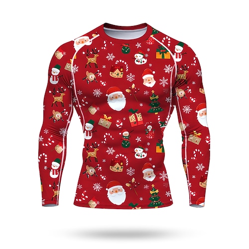 Natale Per uomo Unisex T-shirt da corsa Maglia atletica Maglietta da Palestra Maglietta Fitness Camicia da allenamento Manica Lunga Maglietta Cartoni animati UPF 50 Resistente ai Raggi UV Morbido