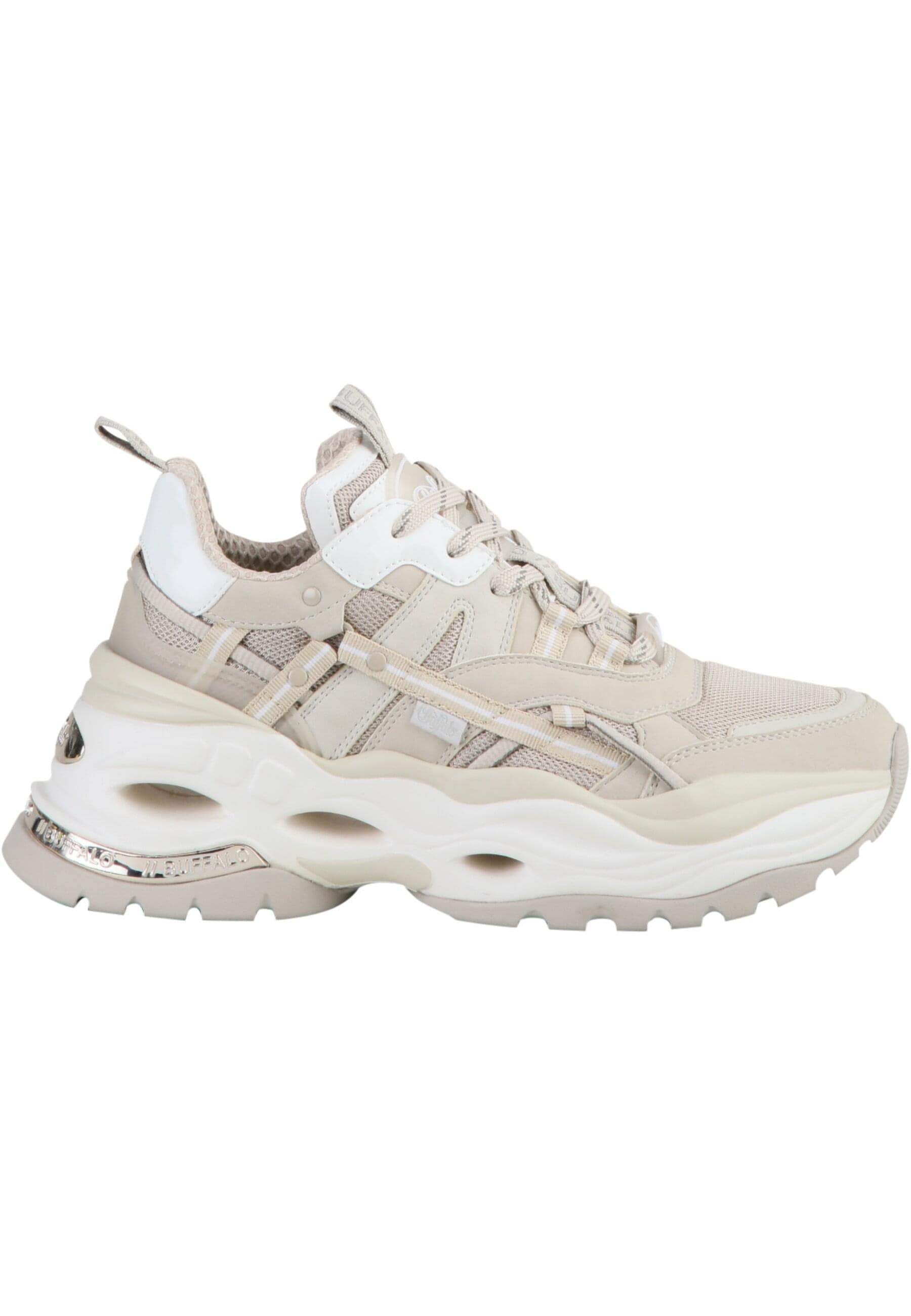 Trainingsschuh BUFFALO "Buffalo Damen Buffalo Triplet Hollow Sneaker Low", Damen, Gr. 42, cream, Kunstfaser, Schuhe