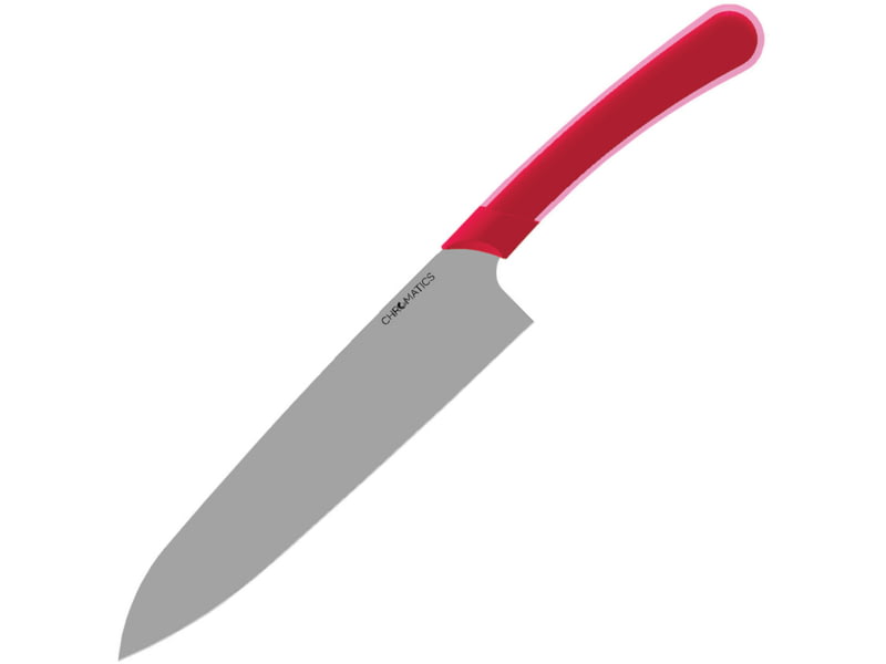 Ontario Knife Chromatics Chef's Knife Second Knife 13.63in Overall 7.88in Satin Finish 440A Stainless Blade Red Rubberized Plastic Handle 3540X