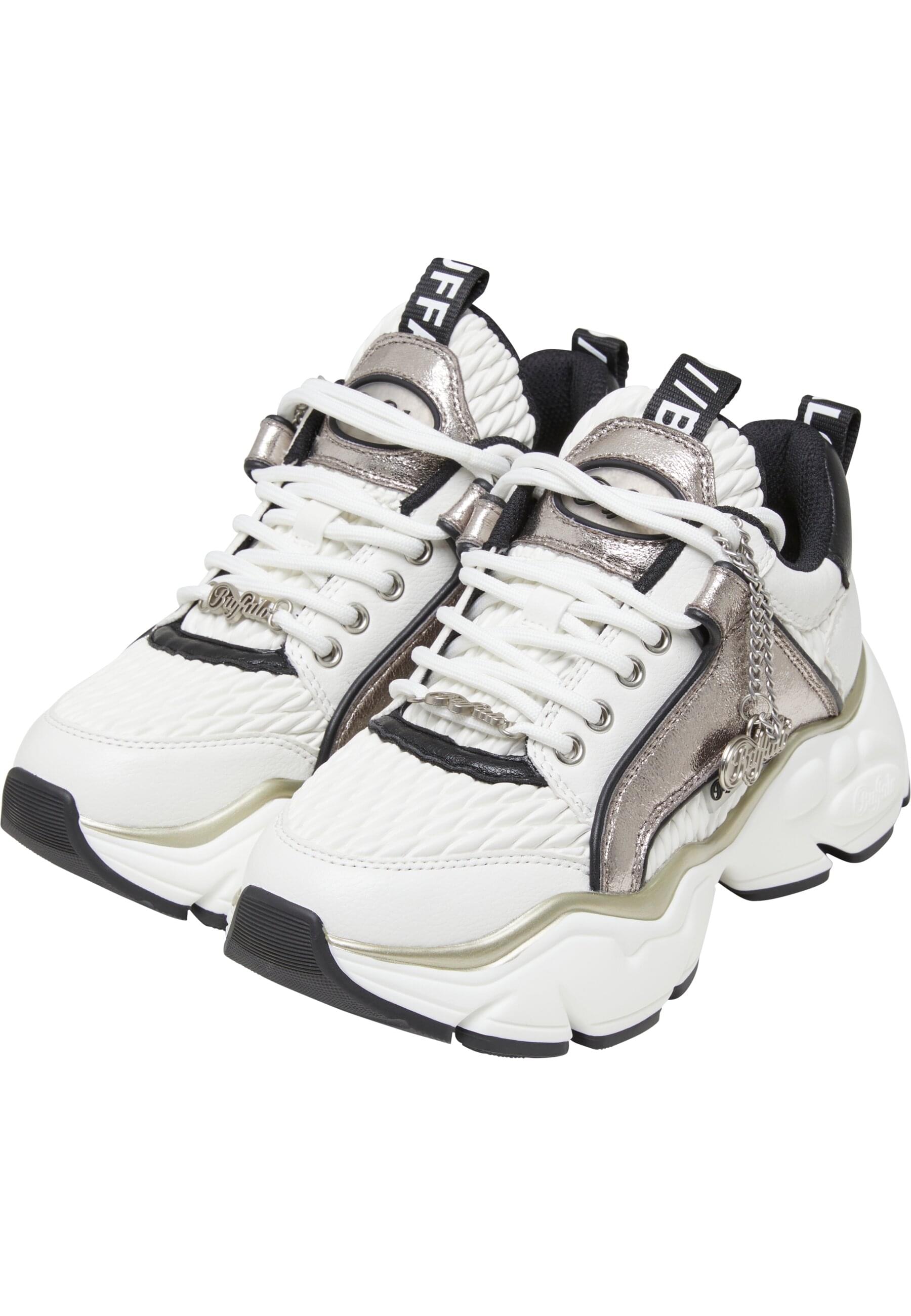 Trainingsschuh BUFFALO "Buffalo BINARY QUILT", Damen, Gr. 39, weiß, silber, schwarz, Polyurethan, Schuhe