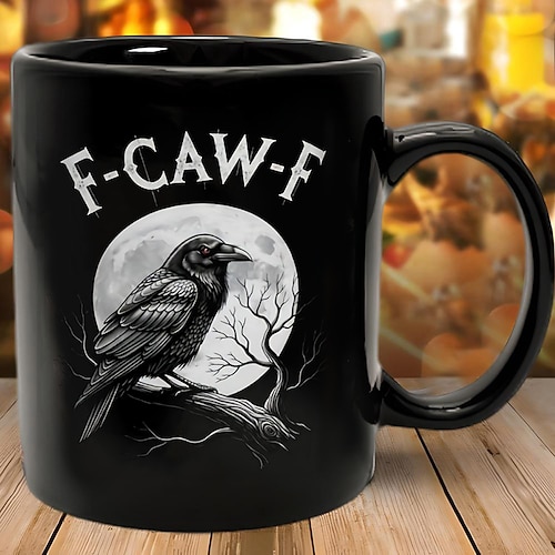 f-caw-f lustige Krähe Becher humorvolle Rabe Kaffeetasse Gag Weihnachtsgeschenk für Freunde Keramik-Teetasse für die Familie, für Büro, Küche, Geburtstag, Weihnachten oder als lustige Geschenkidee Image