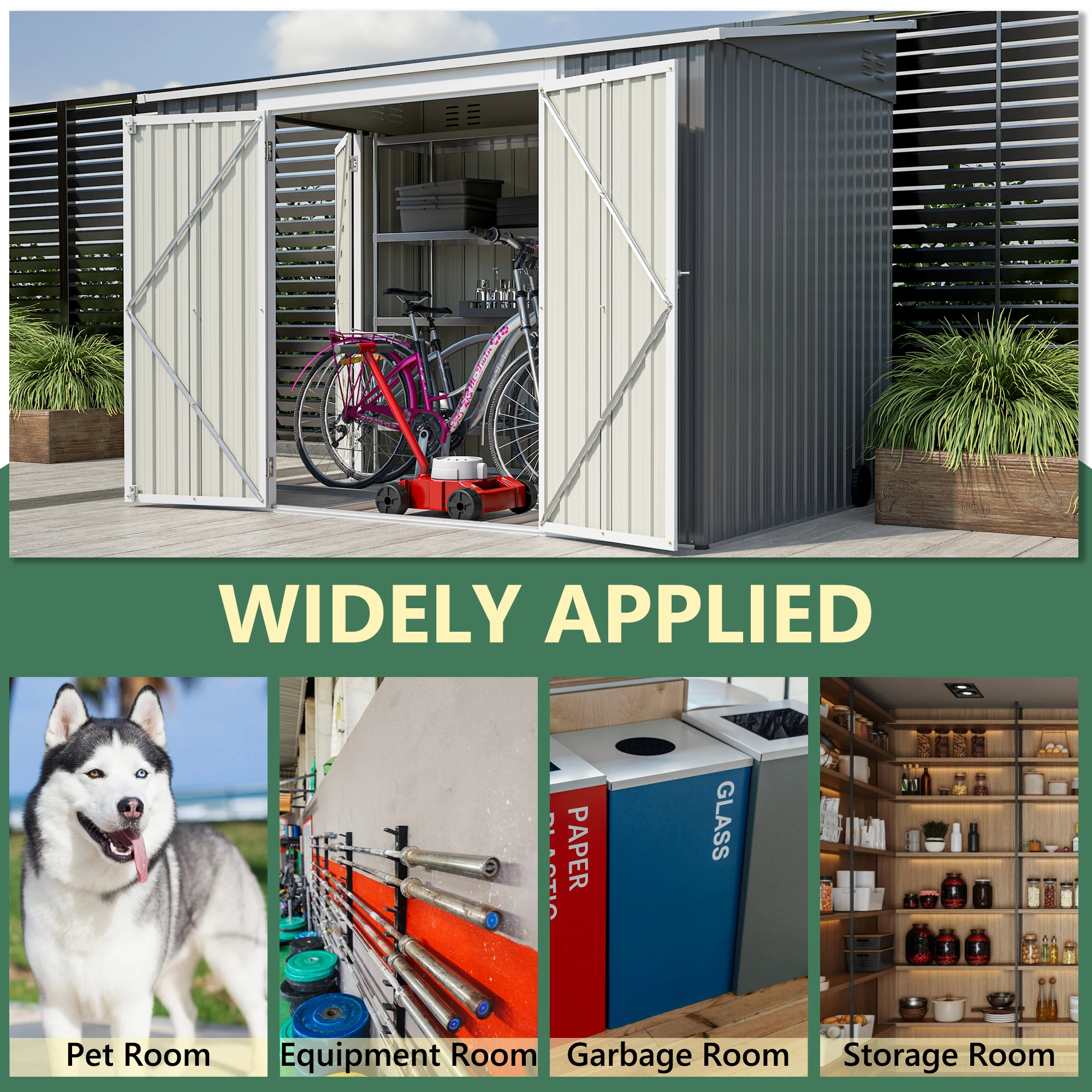 6x8FT Metal Outdoor Storage Shed with Floor Frame,Large Tool&Lawn Mower with Two Lockable Doors for Garden Backyard Patio S