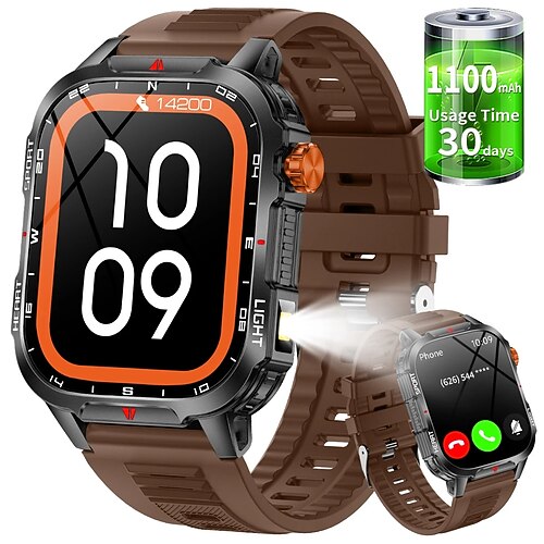 Neue globale Smartwatch 2,01 Zoll 1100 mAh große Batterie LED-Licht Kompass Herren Outdoor-Sportuhr Sprachassistent drahtloser Anruf