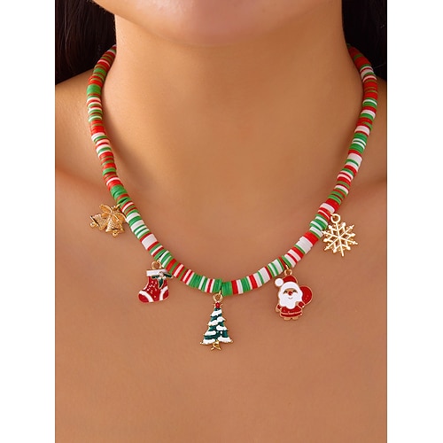 Weihnachtsanhänger-Halskette für Damen, mehrere Stile mit Weihnachtsmann-, Schneemann- und Weihnachtsbaumanhängern, perfekt für Feiertagspartys und festliche Geschenke Image