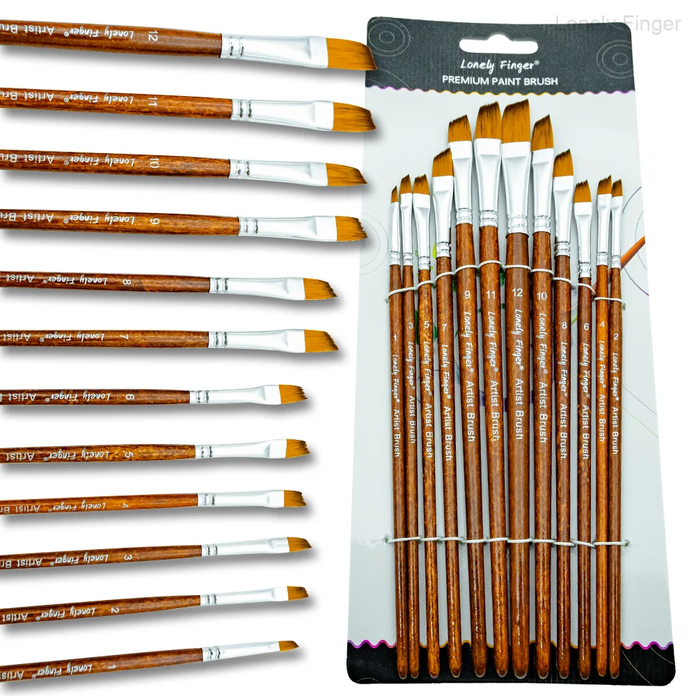 Hochwertiges 12/48-teiliges Angular Artist Paint Brush Set – extrem langlebige Nylonborsten für Acryl-, Aquarell-, Öl- und Körperbemalung Image