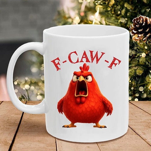 f-caw-f lustige Huhn Becher humorvolle Hahn Kaffeetasse Gag Weihnachtsgeschenk für Freunde Keramik-Teetasse für die Familie, für Büro, Küche, Geburtstag, Weihnachten oder als lustige Geschenkidee Image