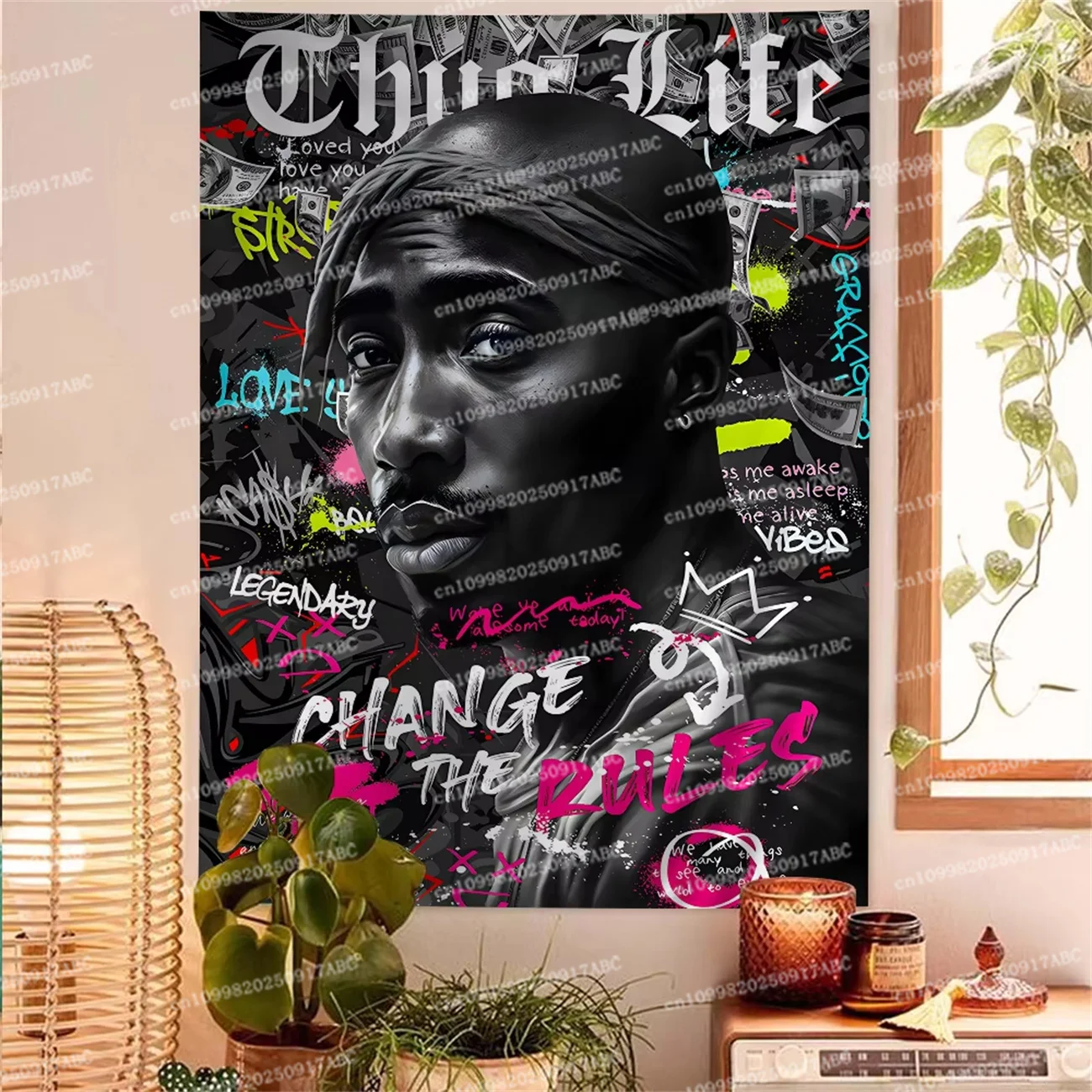 Schwarz-weißer Pop Hip Hop Rapper 2PAC Wandteppich Kunstdruck Japanischer Wandteppich Anime Wandbehang Home Decor Home Wandteppich