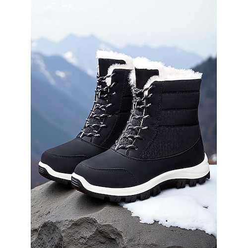 Rote Damen-Winterwanderstiefel mit Kunstfell – strapazierfähige und wasserdichte Schneestiefel im Farbblockdesign für Abenteuer im Schnee, perfekt für Urlaubsreisen Image