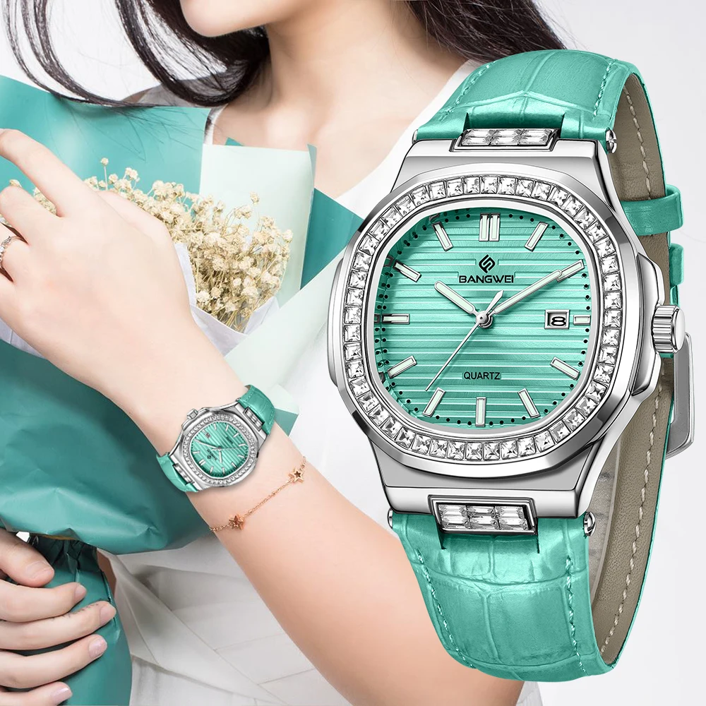 LIGE Original Diamant Zifferblatt Quarzuhr für Frauen Mode Elegante Damen Uhren Lederband Wasserdichte Frauen Armbanduhr geschenk Image