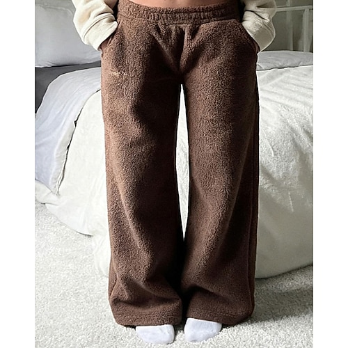 Damen Hosen Hose Elegant Mode Lässig Volle Länge Tiefer Bund Einfach Tasche Elastischer Bund Thermowarm Bequem Verdicken Mikroelastisch Täglich Outdoor Straße Hautfarbe Braun Herbst Winter Lässiger Image