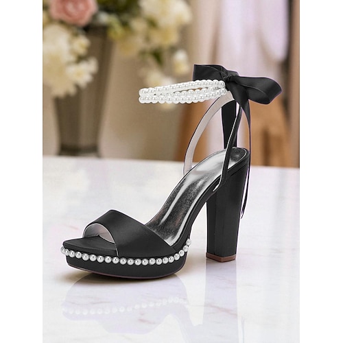 Damen-Plateau-Pumps aus rosa Satin mit Perlen-Fesselriemchen und Schleife – elegante High-Heel-Sandalen für Cocktailpartys und formelle Anlässe