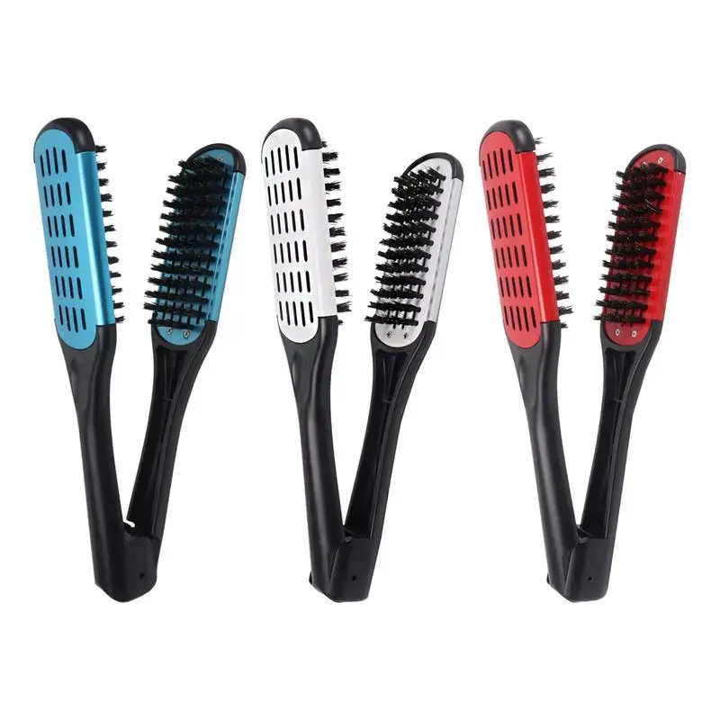 Hair Straightener Comb Boar Bristles Clamp Hair Brush Boar Bristles Clamp Double Sided Brush Hair Straightener For Barber Shops