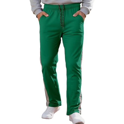 Herren Jogginghose Hose Gerade geschnittene Sweatpants Kordelzug Tasche Elastischer Bund Farbblock Gestreift Komfort Sport im Freien Täglich Mode Lässig Schwarz Wein Mikroelastisch Image
