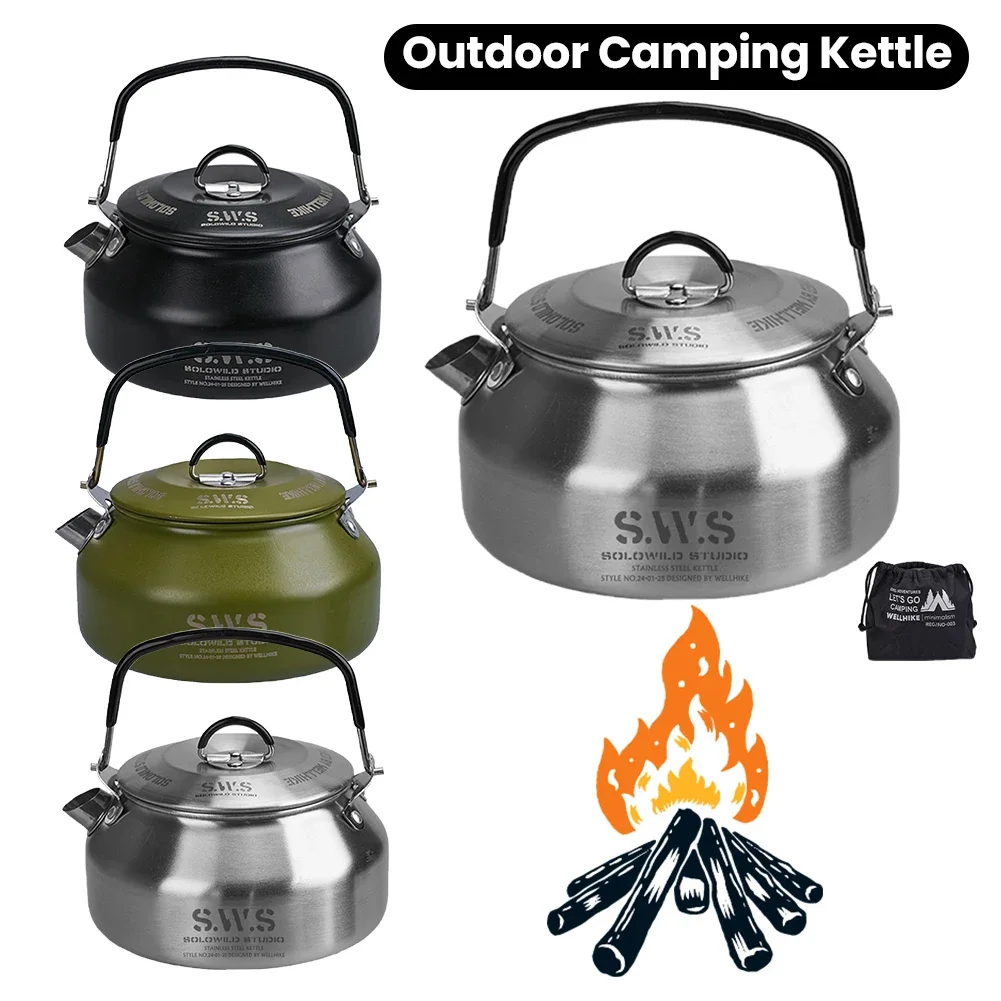 0,8 l Outdoor-Camping-Wasserkocher mit Griff, tragbarer Wanderkessel, rutschfester Wasserkocher, Geschirr für Outdoor-Reisen, Camping Image