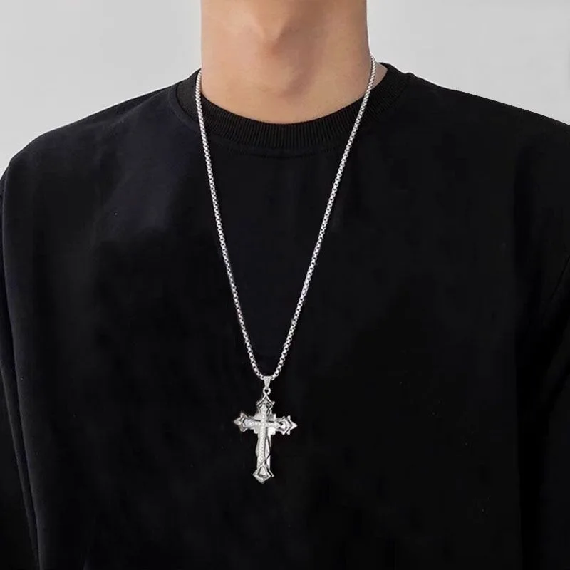 High Quality Cross Titanium Steel Non Fading Necklace Domineering and Trendy Men's hip hop Pendant Chain New Handsome Men Women