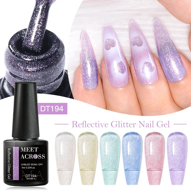 MEET ACROSS 7 ml Reflektierender Glitzer-Gel-Nagellack, Sommer-Süßigkeitsfarbe, Soak Off Semi Permanent Nail Art Varinish für Nägel Image